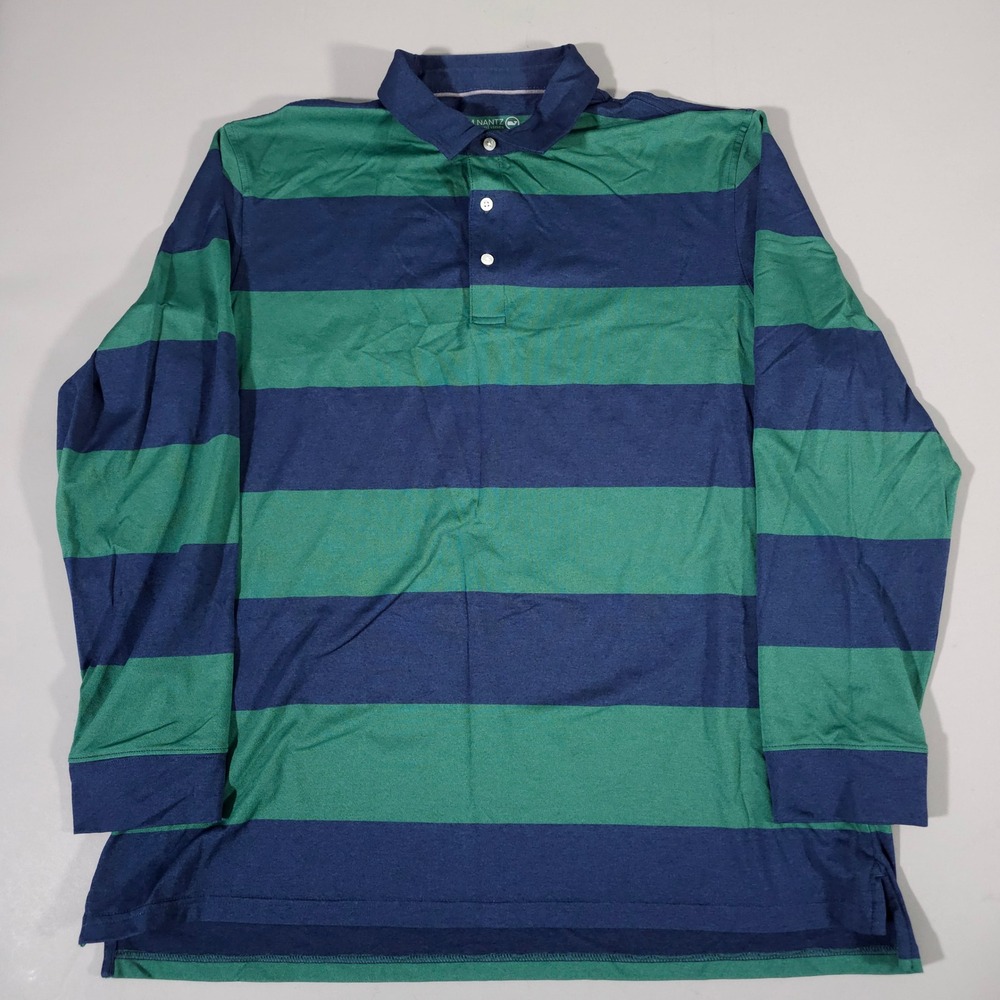 Vineyard Vines Jim Nantz Polo Mens XL Green Navy Striped Long Sleeve brrr Top